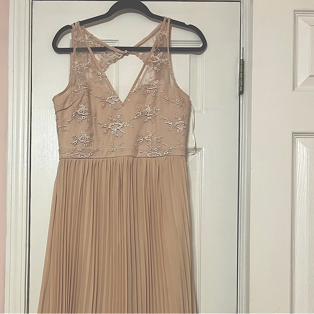 Lulus A-Line Pleated Dress In Champagne